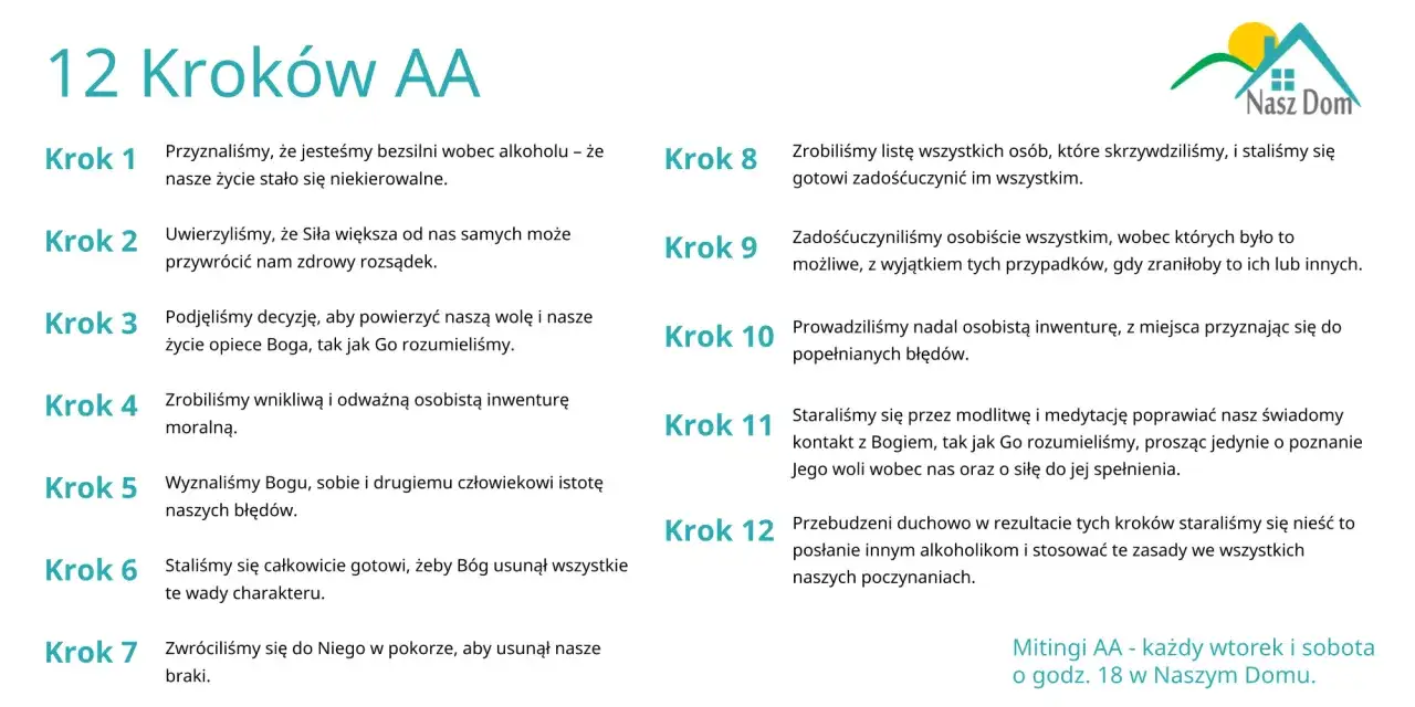 12 kroków psychologia: lista zasad AA dla trzeźwości i rozwoju osobistego.