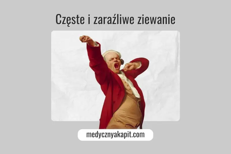 Człowiek w czerwonym płaszczu ziewając, jakby nie mógł złapać pełnego oddechu. Ziewanie jest zaraźliwe.