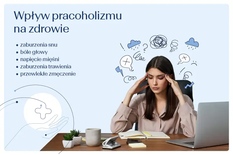Kobieta z bólem głowy, objaw pracoholizmu. Wskazówki dotyczące leczenia i poprawy zdrowia.