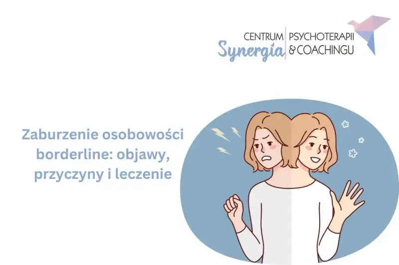Ilustracja przedstawia osobę z dwoma twarzami, symbolizującą zmienne nastroje i emocje, typowe dla zaburzenia borderline.